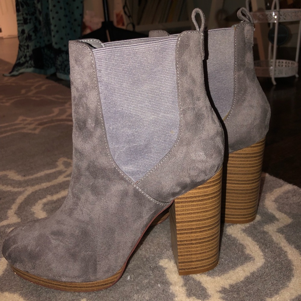 grey faux suede booties